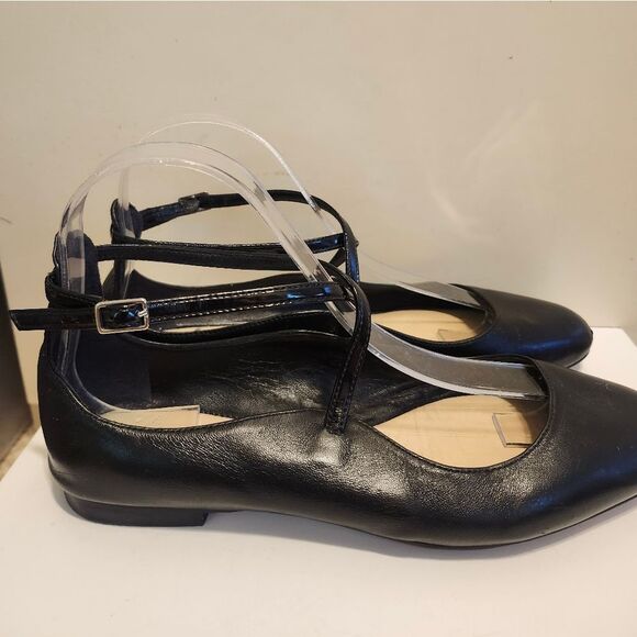 L.K. Bennett "Nessie" Criss Cross Black Leather Ballet Flats Sz.7.5/37.5 Ret$285 - Picture 3 of 8